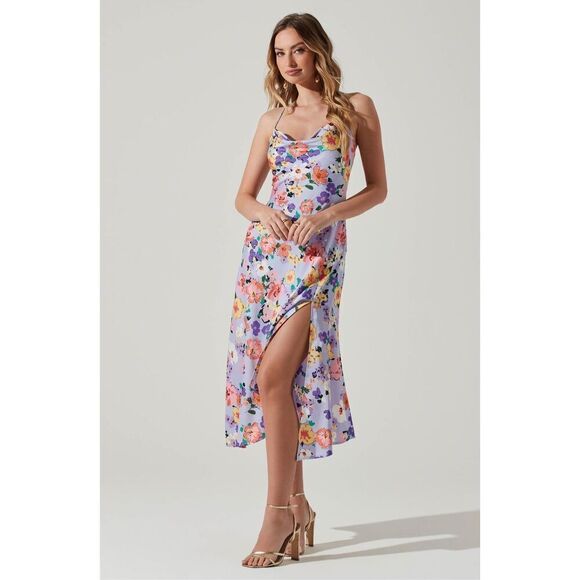 ASTR THE LABEL Gaia Floral Print Midi Dress Periwinkle Floral size S NWT - Picture 2 of 6